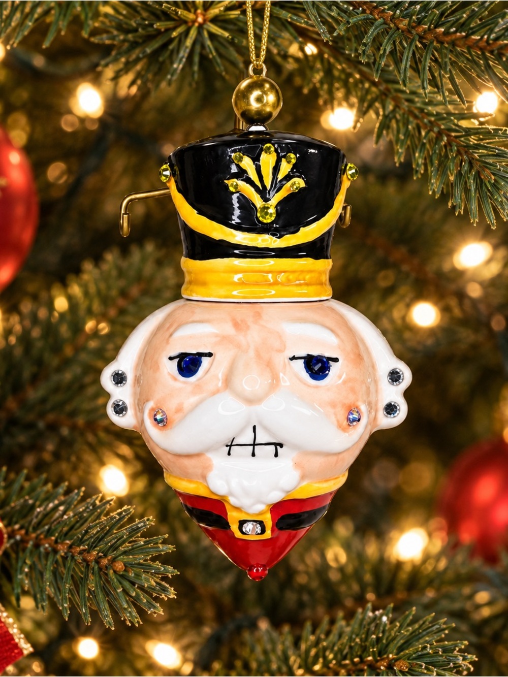 Jeweled Ceramic Nutcracker Head Christmas Ornament 5-Inch Holiday Décor